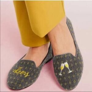 Talbots Ryan Embroidered Champagne/Cheers Gray Slip-On Flat Loafers